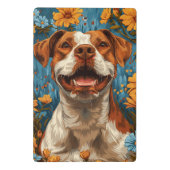 Schattigee bruine en witte hond en bloemen mini klembord (Achterkant)