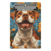 Schattigee bruine en witte hond en bloemen mini klembord (Voorkant)
