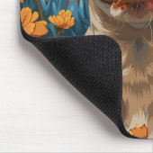 Schattigee bruine en witte hond en bloemen muismat (Hoek)