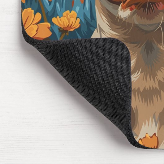 Schattigee bruine en witte hond en bloemen muismat (Hoek)