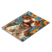 Schattigee bruine en witte hond en bloemen notitieboek (Linkerzijde)