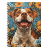 Schattigee bruine en witte hond en bloemen notitieboek (Voorkant)