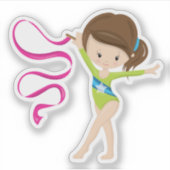 Schattigee bruine haired ritmische gymnast met lin sticker (Voorkant)