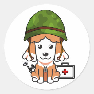 Schattigee Bruine Hond Dragen Legerhelm Ronde Sticker