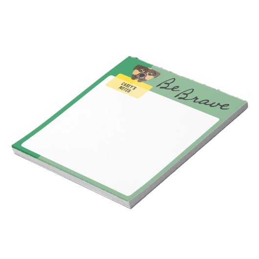 Schattigee bruine hond Wees dappere kunst met groe Notitieblok (Linkerzijde)