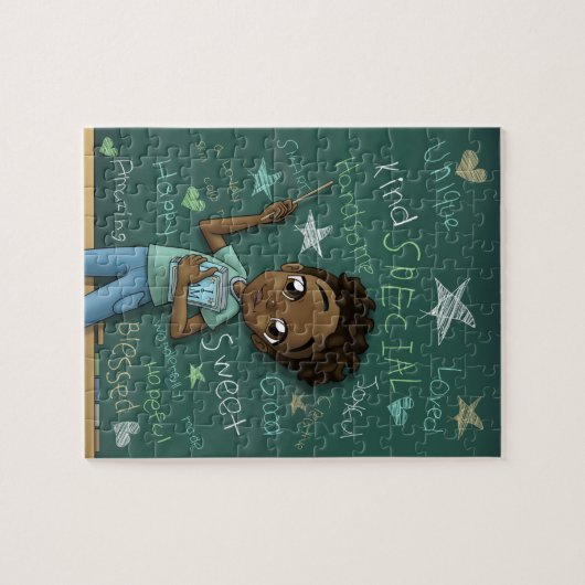 Schattigee bruine jongen en positieve woorden legpuzzel (Horizontaal)