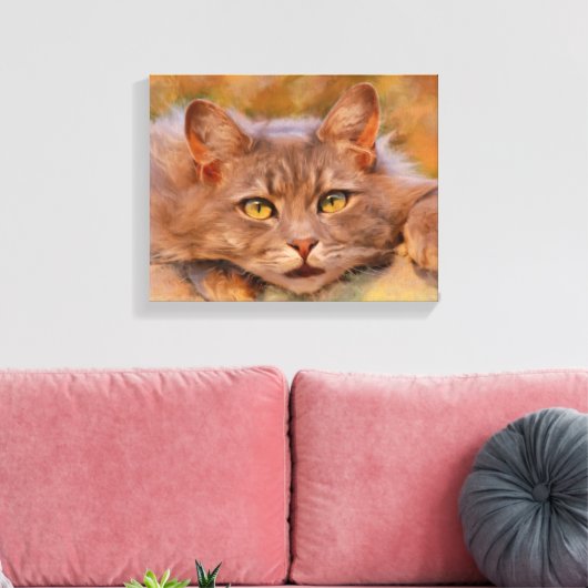 Schattigee Bruine Kat Waterverf Olieverfschilderij Canvas Afdruk (Insitu (Woonkamer))
