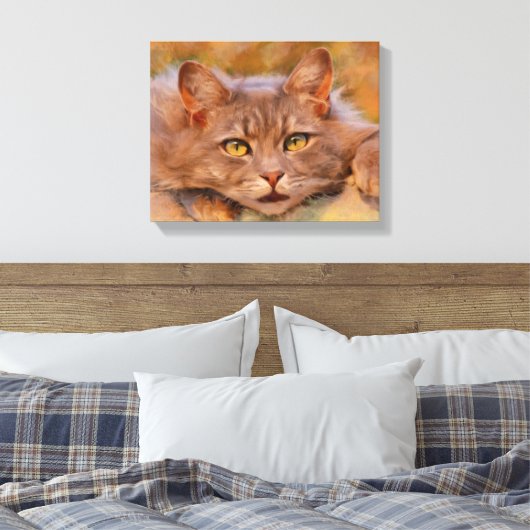 Schattigee Bruine Kat Waterverf Olieverfschilderij Canvas Afdruk (Insitu (Slaapkamer))