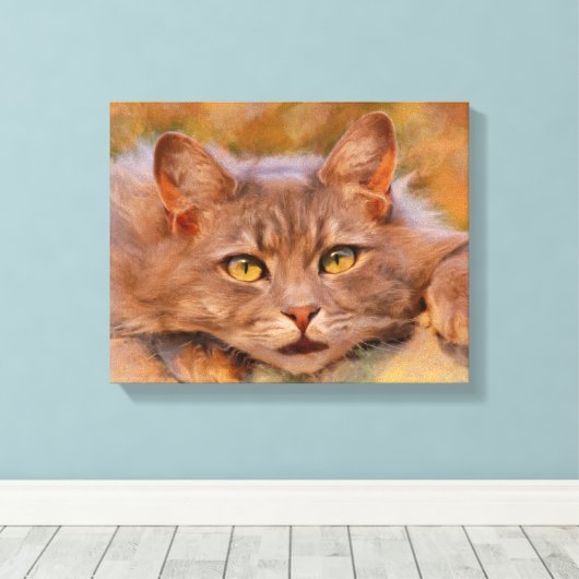 Schattigee Bruine Kat Waterverf Olieverfschilderij Canvas Afdruk (Insitu (Houten vloer))