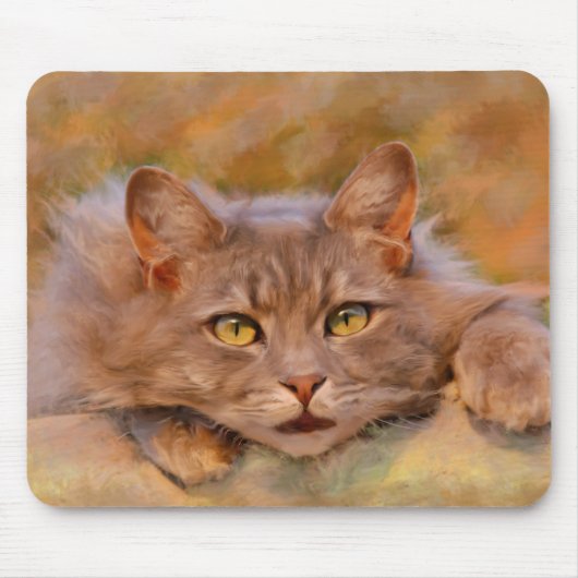 Schattigee Bruine Kat Waterverf Olieverfschilderij Muismat (Voorkant)