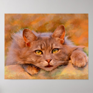 Schattigee Bruine Kat Waterverf Olieverfschilderij Poster