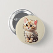 Schattigee bruine kawaii kitten ronde button 5,7 cm (Voorkant /achterkant)