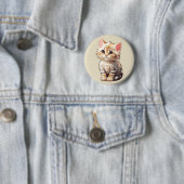 Schattigee bruine kawaii kitten ronde button 5,7 cm (In situ)