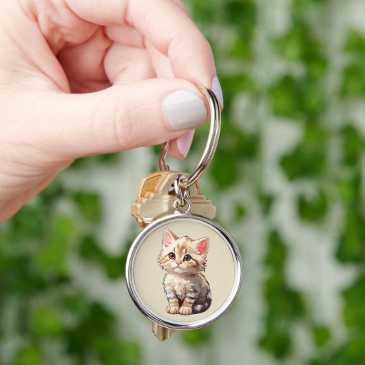 Schattigee bruine kawaii kitten sleutelhanger (Hand)