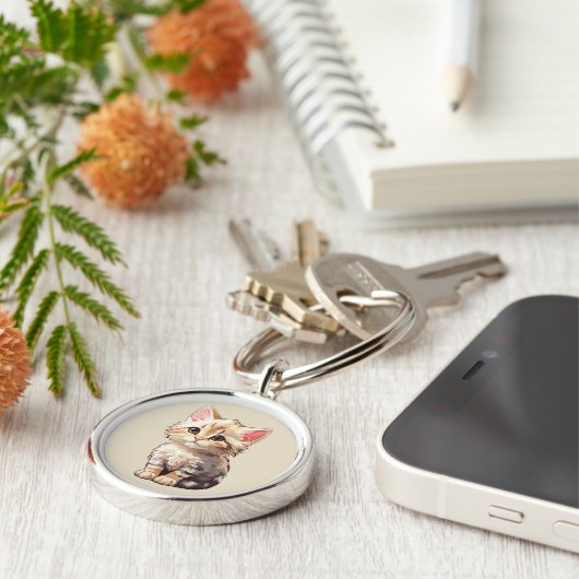 Schattigee bruine kawaii kitten sleutelhanger (Zijkant)