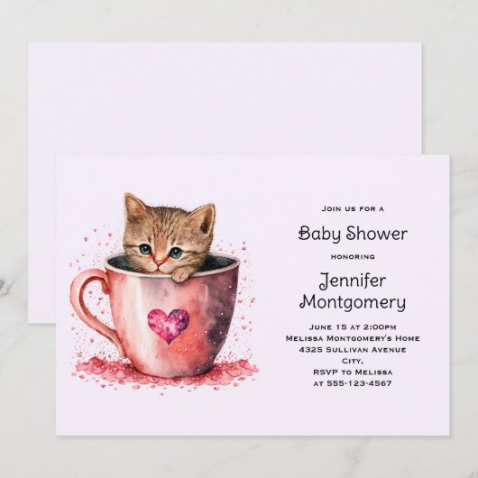 Schattigee bruine kitten in een theekopje Baby sho Kaart (Voorkant / Achterkant)