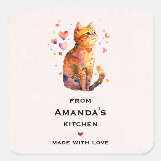 Schattigee bruine kitten in een theekopje keuken vierkante sticker (Voorkant)