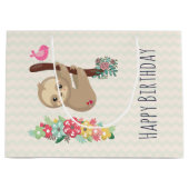 Schattigee bruine luiaard ondersteboven Verjaardag Groot Cadeauzakje (Voorkant)