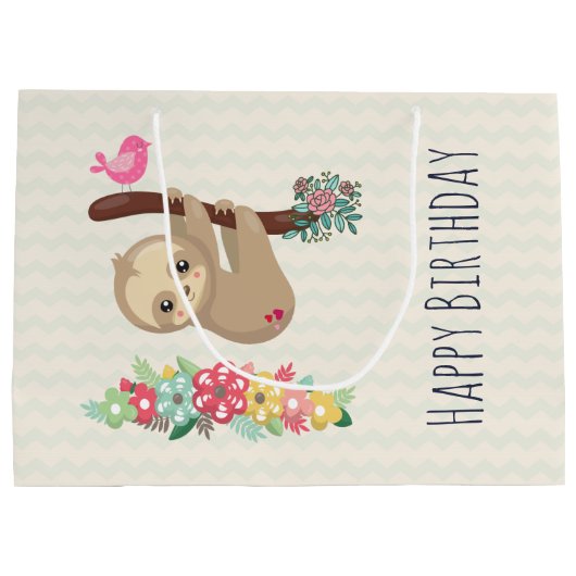 Schattigee bruine luiaard ondersteboven Verjaardag Groot Cadeauzakje (Achterkant)