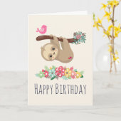 Schattigee bruine luiaard ondersteboven Verjaardag Kaart (Gele Bloem)