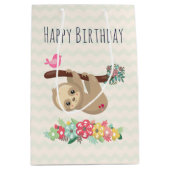 Schattigee bruine luiaard ondersteboven Verjaardag Medium Cadeauzakje (Voorkant)