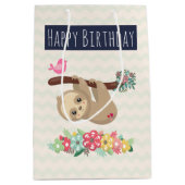 Schattigee bruine luiaard ondersteboven Verjaardag Medium Cadeauzakje (Voorkant)