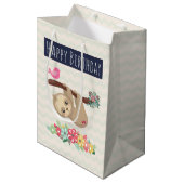 Schattigee bruine luiaard ondersteboven Verjaardag Medium Cadeauzakje (Voorkant Gekanteld)