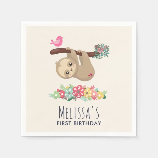 Schattigee bruine luiaard ondersteboven Verjaardag Servet (Voorkant)