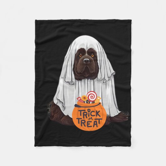 Schattigee Bruine Newfoundlander Hond Halloween Fleece Deken (Voorkant)