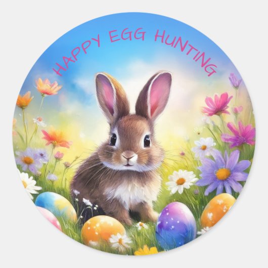 Schattigee Bruine Paas Baby Bunny Egg-Hunt Ronde Sticker (Voorkant)