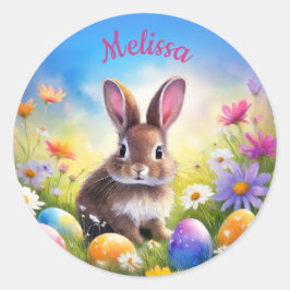 Schattigee Bruine Paas Baby Bunny Naam Ronde Sticker