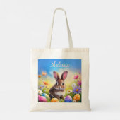 Schattigee Bruine Paas Baby Bunny Naam Tote Bag (Achterkant)