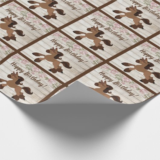 Schattigee bruine Pony, Rozen en Lichten Paard Ver Cadeaupapier (Hoek)