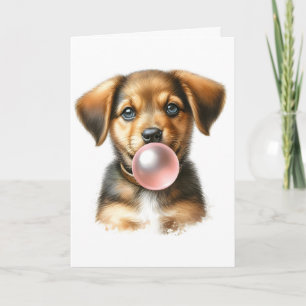 Schattigee bruine puppy hond blazen bubble gum bla kaart