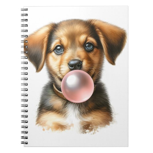 Schattigee bruine puppy hond blazen bubble gum spi notitieboek (Voorkant)