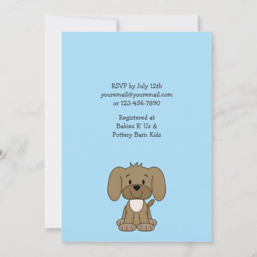 Schattigee bruine puppy hond op Blue Boys Baby sho Kaart (Achterkant)