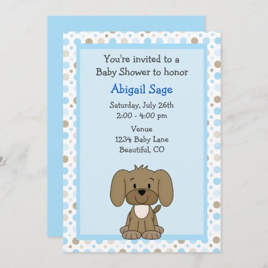 Schattigee bruine puppy hond op Blue Boys Baby sho Kaart (Voorkant / Achterkant)