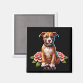 Schattigee bruine puppy met Rozen Magneet (Voorkant / Achterkant)