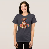 Schattigee bruine puppy met Rozen Tri-Blend Shirt (Voorkant volledig)