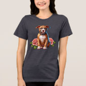 Schattigee bruine puppy met Rozen Tri-Blend Shirt (Voorkant)