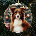 Schattigee bruine rand Collie Christmas Keramisch Ornament<br><div class="desc">Voeg een vleugje schattigheid toe aan uw vakantiedecor met ons Schattigee Brown Border Collie Christmas Ceramic Ornament, met een vertederende weergave van uw geliefde hoektanden tegen een feestelijke kerstboomachtergrond. Dit unieke ornament legt de speelse sfeer van het ras Border Collie vast en creëert zo een charmant tafereel voor uw kerstboom....</div>