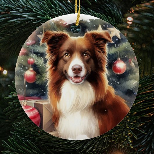 Schattigee bruine rand Collie Christmas Keramisch Ornament