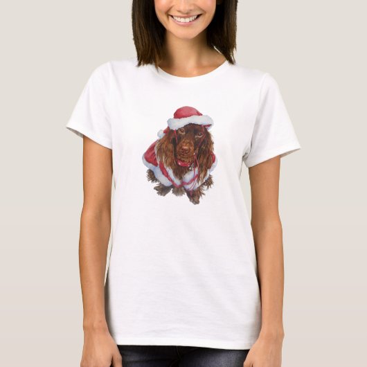 Schattigee bruine spaniël in santa outfit voor ker t-shirt (Voorkant)