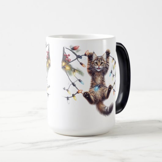 SCHATTIGEE BRUINE TABBY KAT HANGEN AAN LICHTEN MAGISCHE MOK (Voorkant rechts)