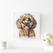 SCHATTIGEE BRUINE TAN COCKAPOO PUPPY DOG VIERKANTE KLOK (Huis)
