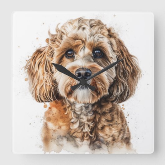 SCHATTIGEE BRUINE TAN COCKAPOO PUPPY DOG VIERKANTE KLOK (Voorkant)