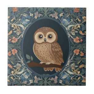 Schattigee Bruine Tawny Uil Navy Donkerblauwe Bloe Tegeltje