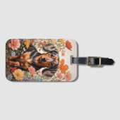 Schattigee bruine teckel en kosmos bloemen bagagelabel (Voorkant (horizontaal))