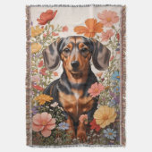 Schattigee bruine teckel en kosmos bloemen deken (Voorkant Verticaal)