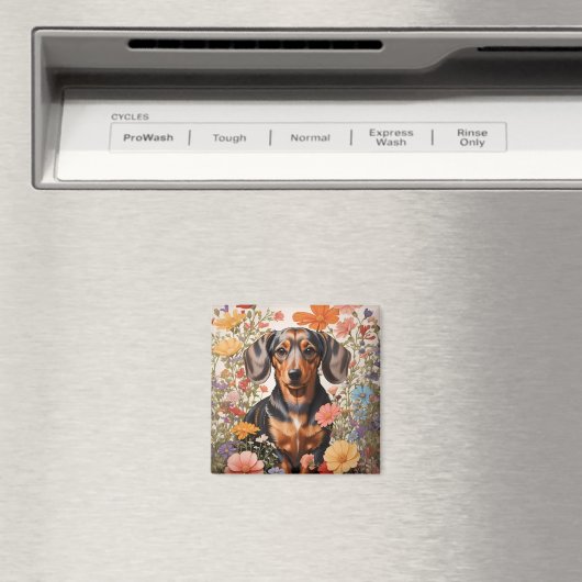 Schattigee bruine teckel en kosmos bloemen magneet (Insitu (Vaatwasser))